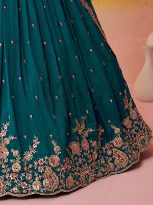 Teal georgette fabric sequins and thread embroidery semi-stitched lehenga set with blouse and dupatta 4