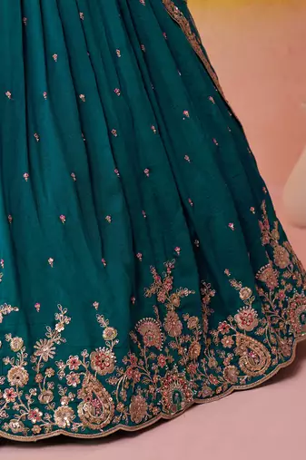 Teal georgette fabric sequins and thread embroidery semi-stitched lehenga set with blouse and dupatta