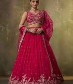 Red georgette fabric sequins and thread embroidery semi-stitched lehenga set with blouse and dupatta