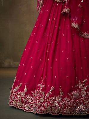 Red georgette fabric sequins and thread embroidery semi-stitched lehenga set with blouse and dupatta 5