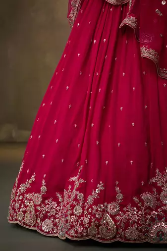 Red georgette fabric sequins and thread embroidery semi-stitched lehenga set with blouse and dupatta