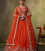 Orange georgette fabric sequins and thread embroidery semi-stitched lehenga set with blouse and dupatta