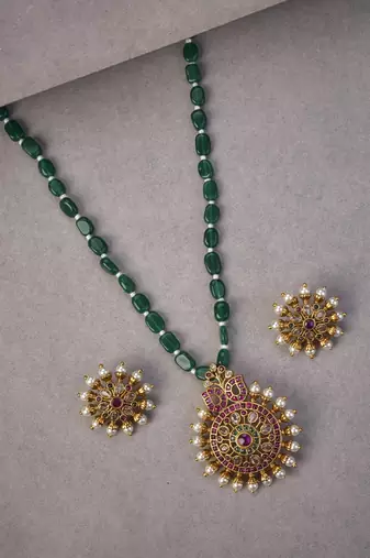 Garnet glow ensemble mehendi plated locket set with earrings