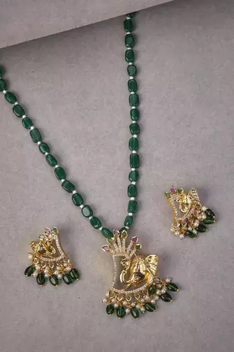 Ganpati gold plated locket set with earrings