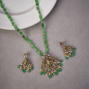 Verdant grace ganpati temple mehendi plated locket set with earrings 1