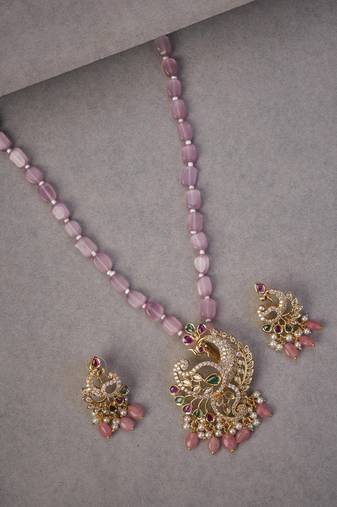 Elegant peacock gold plated locket set with earrings