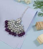 Silver oxidised traditional kundan pearl maang tikka for women and girls (t3106zwi)