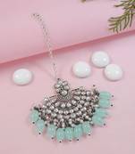 Silver oxidised traditional kundan pearl maang tikka for women and girls (t3106zmin)