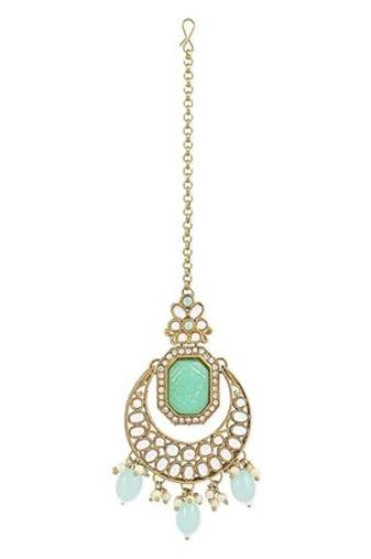 Gold plated traditional kundan pearl maang tikka for women and girls (t3026sb)