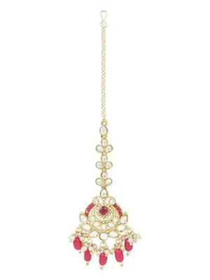 Gold plated traditional kundan pearl maang tikka for women and girls (t3019q) 1