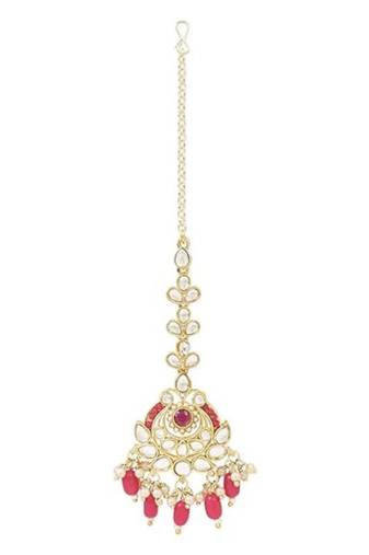 Gold plated traditional kundan pearl maang tikka for women and girls (t3019q)