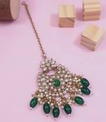 Gold plated traditional kundan pearl maang tikka for women and girls (t3153g) (green)