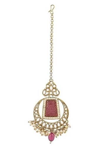 Gold plated traditional kundan pearl maang tikka for women and girls (t3028pu)