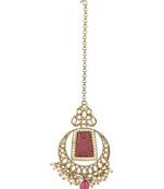 Gold plated traditional kundan pearl maang tikka for women and girls (t3028pu)