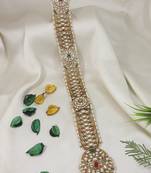 Gold plated traditional handcrafted white kundan and pearl studded paranda/hair braid pin choti for bridal (t2226fl)