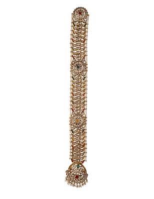 Gold plated traditional handcrafted white kundan and pearl studded paranda/hair braid pin choti for bridal (t2226fl) 2