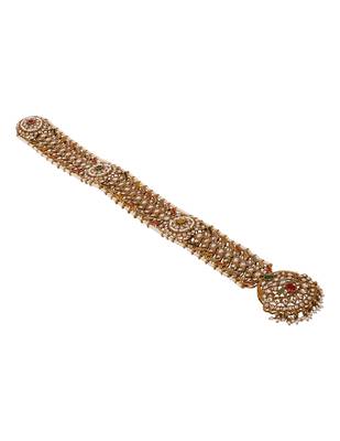 Gold plated traditional handcrafted white kundan and pearl studded paranda/hair braid pin choti for bridal (t2226fl) 3