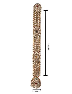 Gold plated traditional handcrafted white kundan and pearl studded paranda/hair braid pin choti for bridal (t2226fl) 4