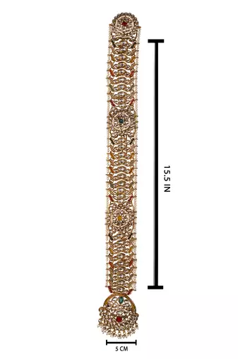 Gold plated traditional handcrafted white kundan and pearl studded paranda/hair braid pin choti for bridal (t2226fl)