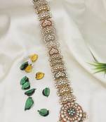 Gold plated traditional handcrafted multicolor kundan and pearl studded paranda/hair braid pin choti for bridal