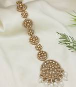 Gold plated traditional handcrafted white kundan and pearl studded paranda/hair braid pin choti for bridal (t2224fl)