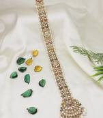 Gold plated traditional handcrafted white kundan and pearl studded paranda/hair braid pin choti for bridal (t2222fl)