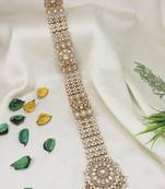 Gold plated traditional handcrafted white kundan and pearl studded paranda/hair braid pin choti for bridal (t2221fl)