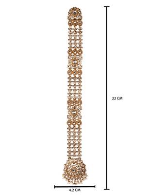Gold plated traditional handcrafted white kundan and pearl studded paranda/hair braid pin choti for bridal (t2221fl) 4