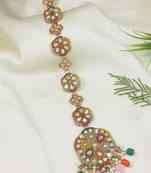 Gold plated traditional handcrafted multicolor kundan and pearl studded paranda/hair braid pin choti for bridal