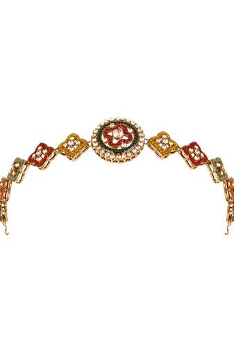 Gold plated handcrafted multicolor kundan stone sheeshpatti for women (t2214mul)