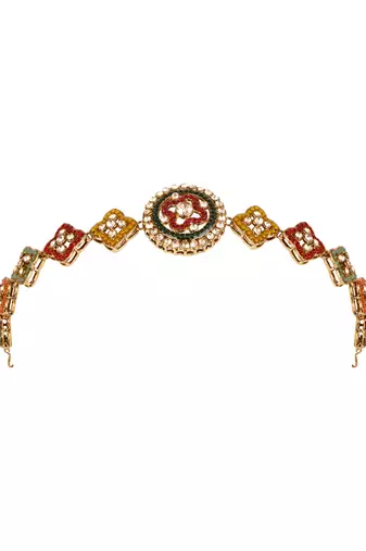 Gold plated handcrafted multicolor kundan stone sheeshpatti for women (t2214mul)