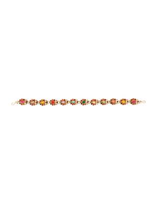 Gold plated handcrafted multicolor floral stone sheeshpatti for women (t2209mul) 1