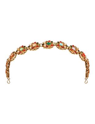 Gold plated handcrafted multicolor floral stone sheeshpatti for women (t2209mul) 2