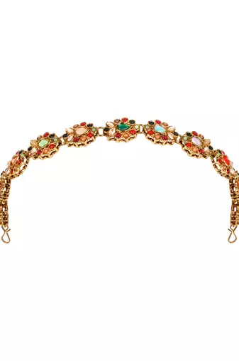 Gold plated handcrafted multicolor floral stone sheeshpatti for women (t2209mul)