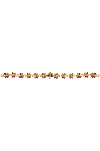 Gold plated handcrafted multicolor floral stone hair sheeshpatti for women (t2208mul)