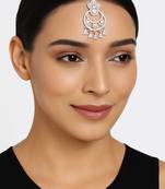 Silver plated cubic zirconia american diamond studded maang tikka with hanging drops for women (t2204s)