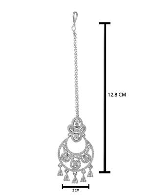 Silver plated cubic zirconia american diamond studded maang tikka with hanging drops for women (t2204s) 5