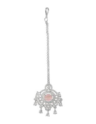 Silver plated traditional cubic zirconia american diamond studded maang tikka for women (t2203zpi) 3