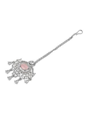 Silver plated traditional cubic zirconia american diamond studded maang tikka for women (t2203zpi) 4