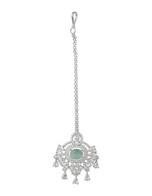Silver plated traditional cubic zirconia american diamond studded maang tikka for women (t2203zmin) 3