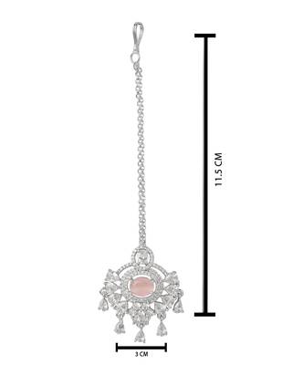 Silver plated traditional cubic zirconia american diamond studded maang tikka for women (t2203zpi) 5