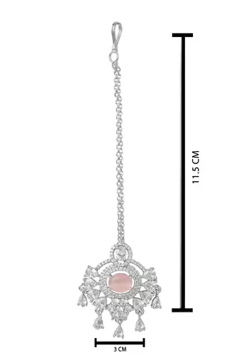 Silver plated traditional cubic zirconia american diamond studded maang tikka for women (t2203zpi)