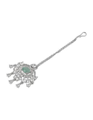 Silver plated traditional cubic zirconia american diamond studded maang tikka for women (t2203zmin) 4