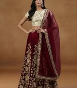 MAROON ZARI DORI & SEQUINS EMBROIDERED VELVET SEMI STITCHED LEHENGA CHOLI