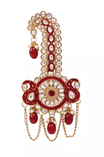 Gold plated traditional stone pearl drop safa kalangi brooch for groom/men/dulha pagadi (sm97m)