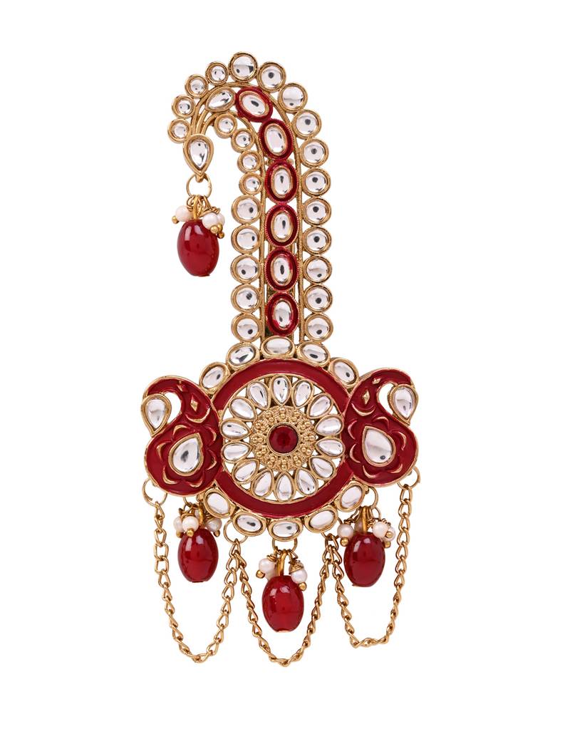 Gold plated traditional stone pearl drop safa kalangi brooch for groom/men/dulha pagadi (sm97m)