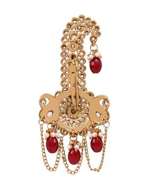 Gold plated traditional stone pearl drop safa kalangi brooch for groom/men/dulha pagadi (sm97m) 2
