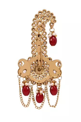 Gold plated traditional stone pearl drop safa kalangi brooch for groom/men/dulha pagadi (sm97m)