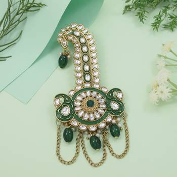Gold plated traditional stone pearl drop safa kalangi brooch for groom/men/dulha pagadi (sm97g) 1