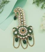 Gold plated traditional stone pearl drop safa kalangi brooch for groom/men/dulha pagadi (sm97g)